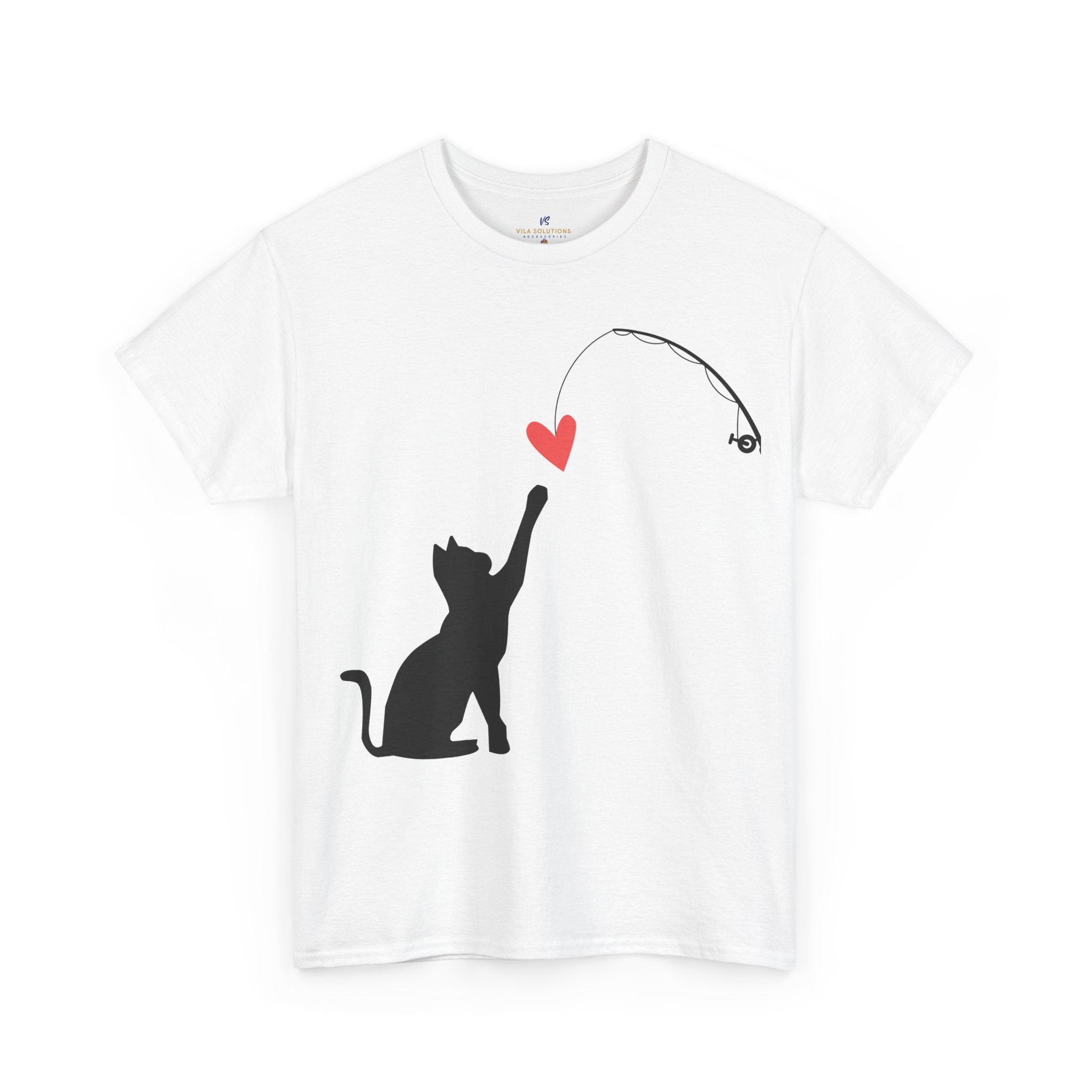 VS Cat Playing Unisex White Tee, Cute Feline Graphic Top.