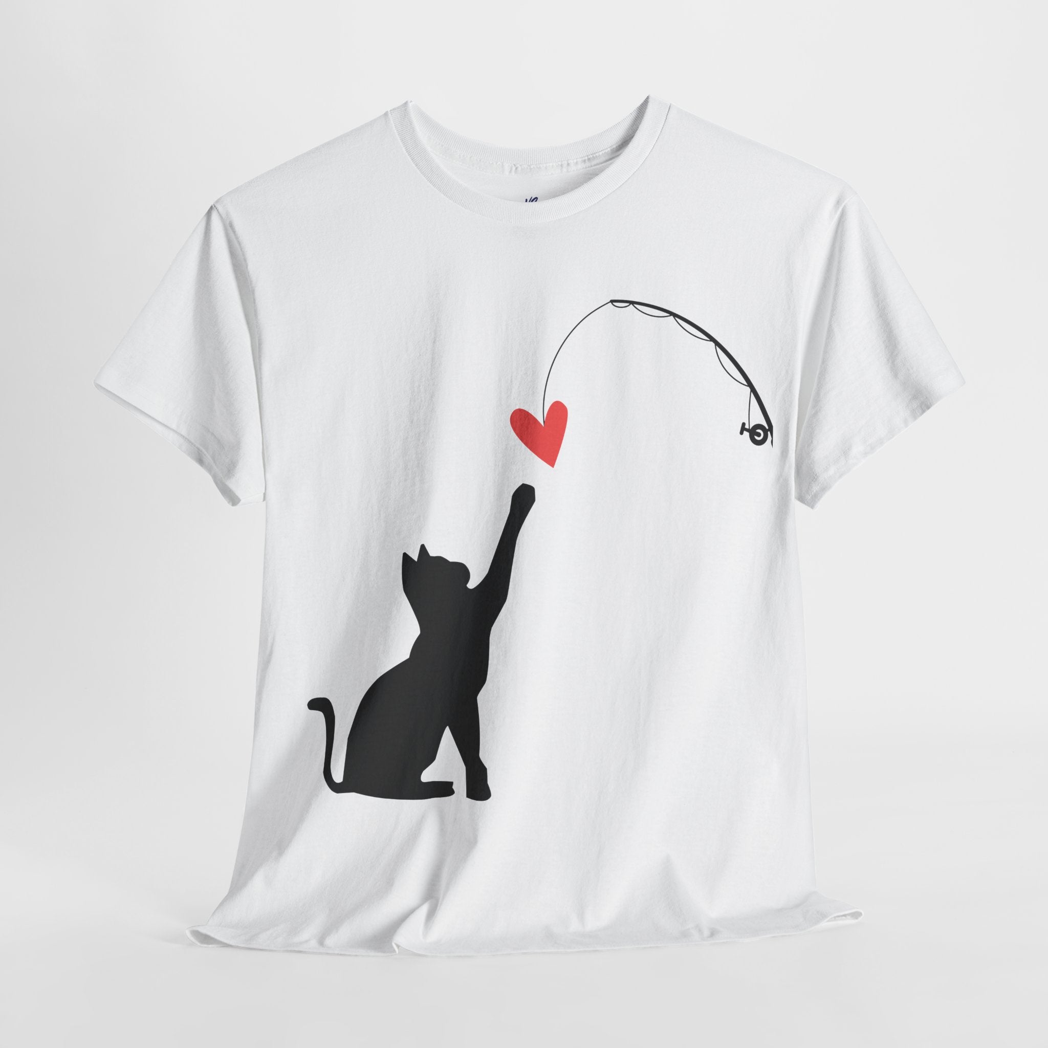 VS Cat Playing Unisex White Tee, Cute Feline Graphic Top.